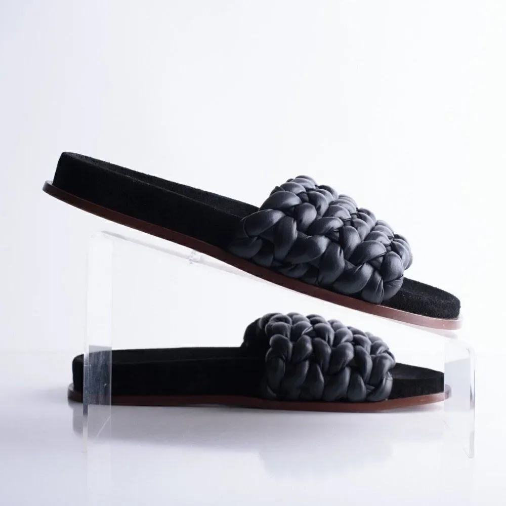 Chloe Womens Black Kacey Flats Braided Slide Sandals Shoe Leather US 8 EU 38